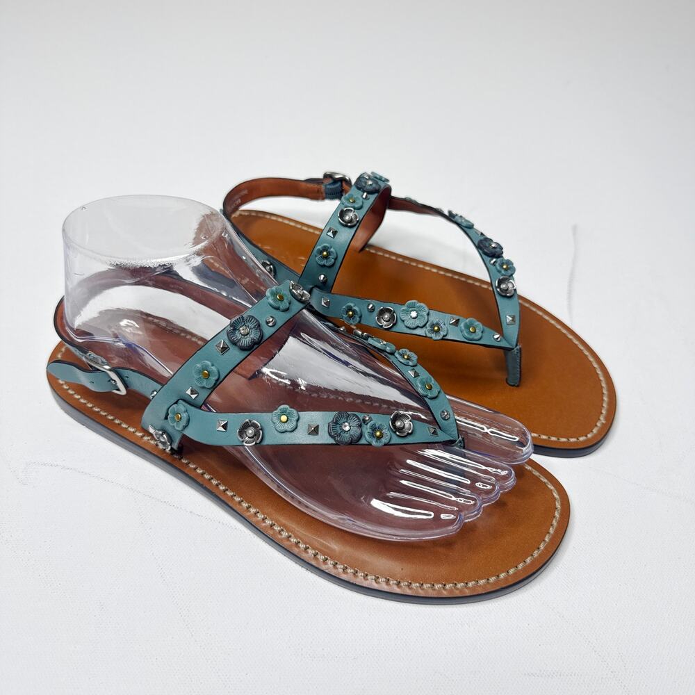 NEW NIB Coach Hudson Leather Slingback Floral Stud Sandals Marine 7.5 B #G1794 - Picture 4 of 9